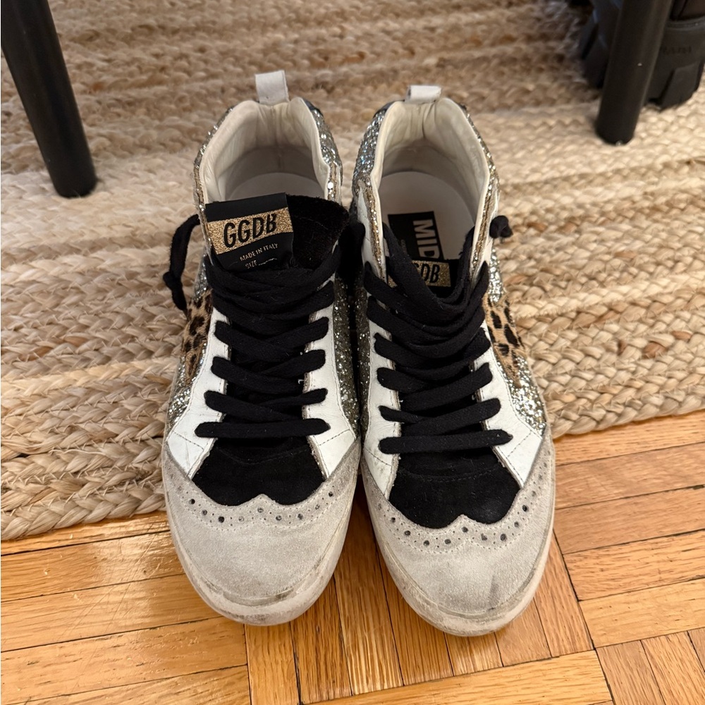 Golden Goose Silver & Black Mid Star Glitter Sneakers - Picture 3 of 8